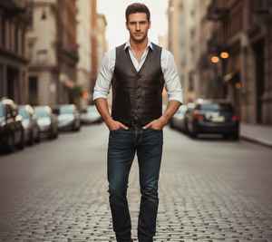 เสื้อกั๊กหนังแท้สีดำทำมือ สไตล์คาวบอยไบค์เกอร์ลำลองสำหรับฤดูหนาว คุณภาพพรีเมียม รุ่น Western Champ King - Product Image 2