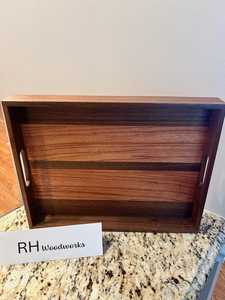 Bandeja otomana de madera de nogal moderna con asas Bandeja de servicio para decoración de sala de estar Idea de regalo para el hogar - Product Image 3