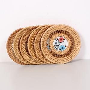 <b>Dinner</b> Decor Accessories Rattan Ceramic coaster Set With Holder Natural Coasters With Blanks or Custom Printed Patterns - Product Image 4