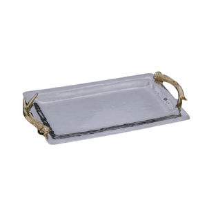 Plateau de service en acier inoxydable de qualité supérieure avec poignées florales dorées, plat rectangulaire décoratif en métal, accessoire élégant pour la maison - Product Image 5