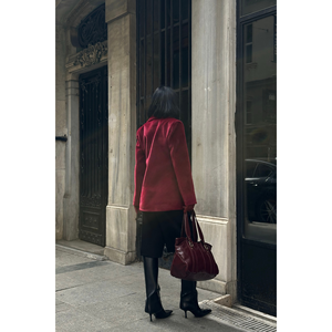 เสื้อแจ็คเก็ตเบลเซอร์กระดุมเดี่ยวสำหรับผู้หญิง FOX FABRIC สีเบอร์กันดี - Product Image 1