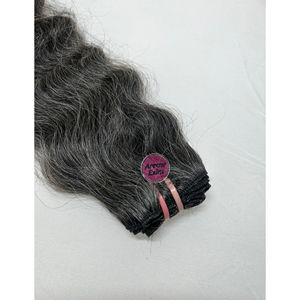 Mèches de cheveux humains indiens vierges Remy, gris foncé bouclés, double trame, doux, lisses, brillants, toutes couleurs, teintables pour tissage capillaire - Product Image 5