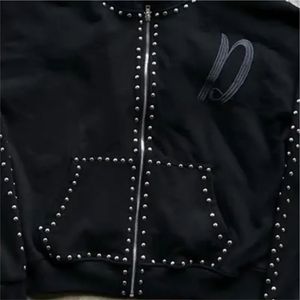 Streetwear personnalisé épaule tombante 100% coton strass poids lourd hommes sweats à capuche - Product Image 3