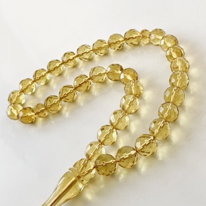 Tespih en ambre baltique fait main à facettes, jaune, Misbaha, 33 perles - Product Image 4