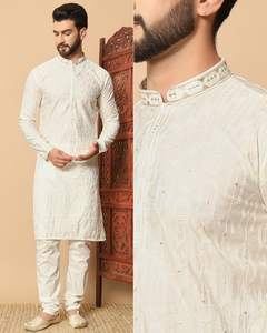 Vêtements pour hommes indiens, collection de vêtements ethniques haut de gamme pour toutes les occasions, kurtis en soie haut de gamme prêts à porter avec broderies - Product Image 5