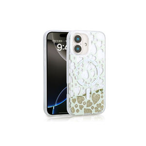 Étui en silicone liquide brillant de luxe Netzy pour iPhone 16, coque arrière transparente imprimée, série Mossa, silicone souple doré A53/XS - Product Image 1