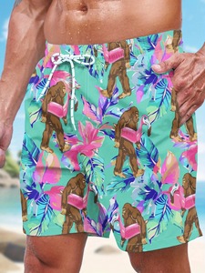 กางเกงขาสั้นชายหาดผ้าโพลีเอสเตอร์สำหรับผู้ชายกางเกงขาสั้นชายหาดผ้าโพลีเอสเตอร์100% ปรับได้มีเชือกผูกแบบลำลองฤดูร้อนสีฟ้าเสื้อผ้าชายหาด - Product Image 4