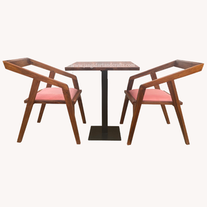 ชุดเก้าอี้ไม้อะคาเซียธรรมชาติสไตล์อินเดียสำหรับร้านอาหารทำจากไม้วอลนัทฐานเหล็กโต๊ะรับประทานอาหารและเบาะไม้ - Product Image 4