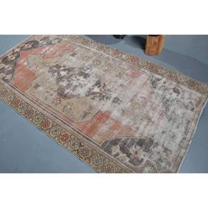 Alfombra turca de área grande, lana clásica naranja Beige de 4,2x7,9 pies con respaldo de látex, patrón abstracto para modelo adolescente, Alfombra de habitación con número - Product Image 4