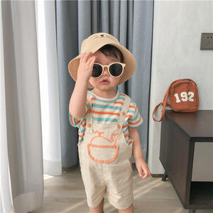 Vente en gros Été Nouveau Enfants Haute Qualité Design de Mode Salopette Courte Enfant Bébé Garçon Fille Dessin Animé Motif 100% Coton Salopette - Product Image 6