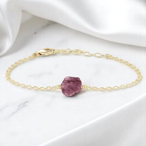 Pulsera de cadena apilable con piedra natal de turmalina rosa para mujer, pulseras o brazaletes chapados en oro - Product Image 1