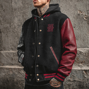 Chaqueta Universitaria de Alta Calidad para Hombre, Chaqueta de Invierno con Mangas de Cuero, Bordado, Lana, Chaqueta Universitaria de Béisbol para Hombre - Product Image 4