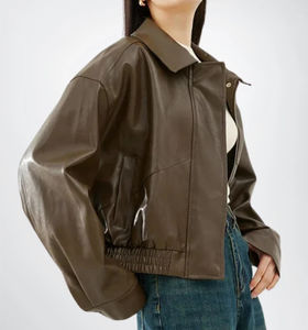 Chaqueta bomber de piel auténtica para mujer al por mayor estilo Y2K ropa informal impermeable OEM personalizar chaqueta de piel auténtica para mujer - Product Image 2