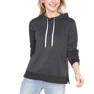 Sweat à capuche en coton French Terry pour femme, coupe ajustée décontractée, manches longues, cordon de serrage, couleur unie brodée, respirant, hiver - Product Image 1