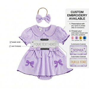 Jiefute Ingrosso Tutina Smockata per Neonata con Ricamo 'Lil Sister' e Fascia Abbinata - Product Image 3
