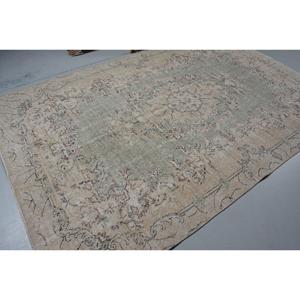 พรมขนาด 6.3x9.8 ฟุต, พรมตุรกีโบราณขนาดใหญ่, พรมขนสัตว์สีเบจ - Product Image 2