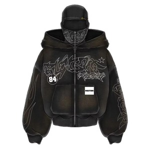Sweat à capuche lourd à double couche avec couverture faciale sans cordon de serrage épais 400 Gsm Distressed Snood Hoodie avec visage masqué - Product Image 6