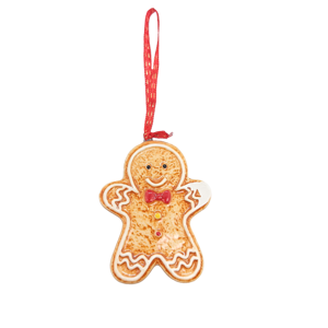 Décoration suspendue en céramique peinte à la main, adorable bonhomme en pain d'épices, couleur pleine, classique, boule de Noël - Product Image 3