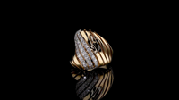 Hochglanzpolierter 14K Massivgold Rhodium-Plattierter Damenring mit Breitem Band und Brillantschliff Laborgezüchteten Diamanten |   IGI-Zertifiziert für Tägliche Anlässe