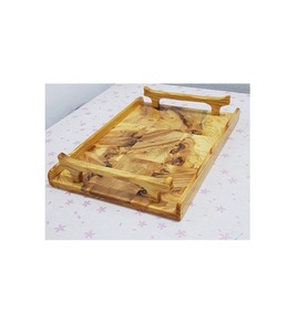 Bandeja de madera de forma ovalada de calidad superior, asas de metal, bandeja de servicio de comida de Ramadán elegante para decoración del hogar, vajilla, bandeja de madera - Product Image 3