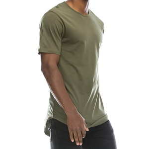 Camiseta de cuello redondo de palangre de algodón orgánico 100% para hombre con patrón sólido de dobladillo curvo 95% algodón 5% Elastano" - Product Image 2