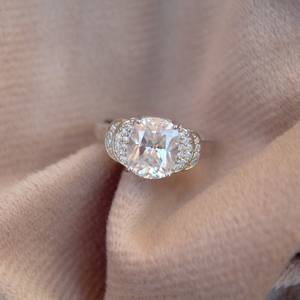 Unique Style <b>Cushion</b> Cut Moissanite Elongated Designer Bridal <b>Ring</b> Colorless Stone Proposal Band Jewelry Gift - Product Image 3