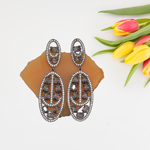 Boucles d'oreilles pendantes en topaze mystique en argent sterling 925 massif faites à la main avec crochet plaqué or bijoux à la mode pour fiançailles - Product Image 1