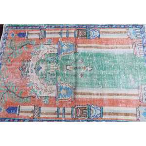 Tapis turc vintage, petit tapis de 3x4,3 pieds, tapis à motifs floraux orange et vert - Product Image 4