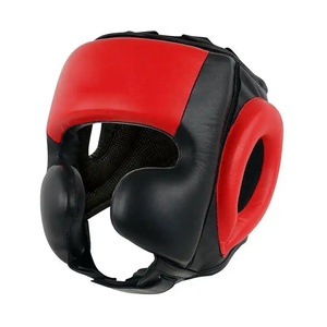 Protège-têtes de kickboxing professionnel en cuir PU Patchwork noir et rouge avec logo personnalisé de dernière conception - Product Image 1