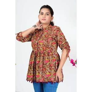 Blusa Peplum de Popelina Bordada con Flores Color Granate para Mujer, con Mangas 3/4, Talla Única, para Uso Casual y Festivo - Product Image 5