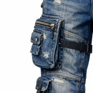 2026 Spring Autumn Hot Sale Custom Logo Jeans Men 100% Cotton Blue Straight Baggy Jeans Multi Pocket <b>Work</b> Pants - Product Image 2