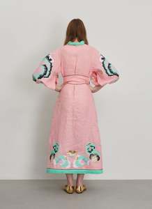 Robe ethnique à imprimé floral col en V ceintures à manches longues décontracté été ODM respirant tissé naturel brodé robe longue ukrainienne - Product Image 5