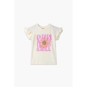 เสื้อยืดลายกราฟิกสีขาวมีตราสินค้าสำหรับเด็กผู้หญิงเสื้อลำลองแขนสั้นติดโบว์ลวดลายสำหรับฤดูใบไม้ผลิ - Product Image 1