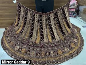 Premium Velvet Bridal Lehenga Heavy Jarkan Mirror Work Rajwadi Double-Can Doble-Dupatta Long Work Choli Modern para invierno - Product Image 6