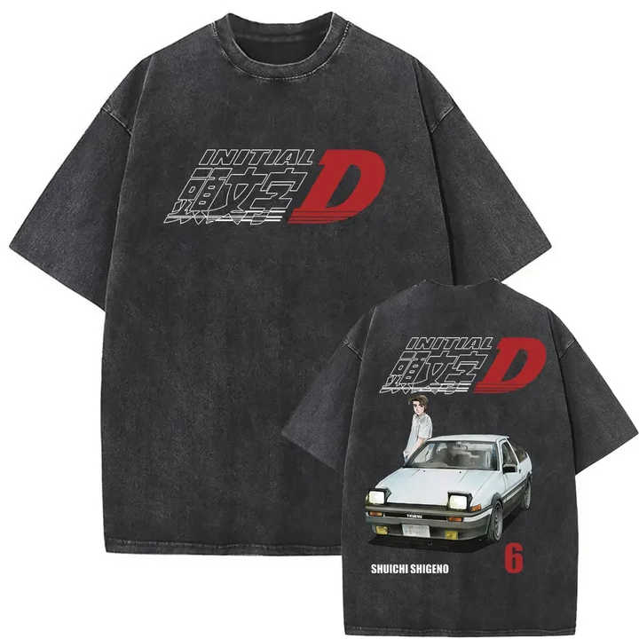 Washed Vintage Men Women Anime Initial D Fujiwara Takumi Ringer Graphic Print T-shirts Men's Manga Casual T Shirt