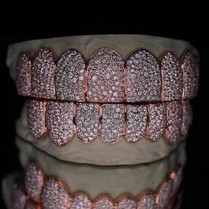 Custom <b>Rose</b> Gold Full Set Iced Out Diamond Grillz for <b>Top</b> and Bottom Teeth VVS1 Simulated Stones Hip Hop Mouthpiece Jewelry - Product Image 6