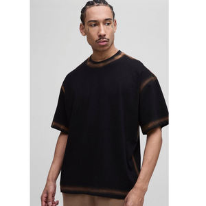 T-shirt homme noir à détails de surpiqûres contrastées, coupe décontractée, manches courtes, style oversize, col rond, décontracté - Product Image 1