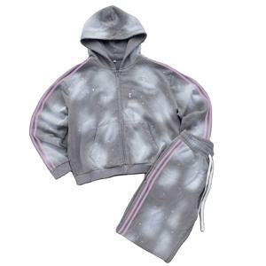 Chándales de dos piezas con cremallera para hombre, chándales de dos piezas con tachuelas acampanadas y tira lateral con estampado de sol y logotipo personalizado de diseño elegante - Product Image 3