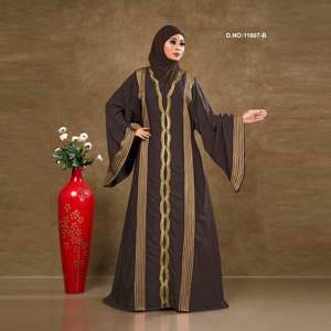 Exclusiva Abaya Larga Hasta el Suelo con Cuello en V de Tela Nida con Características Ecológicas y Transpirables Estilo Vintage - Product Image 2