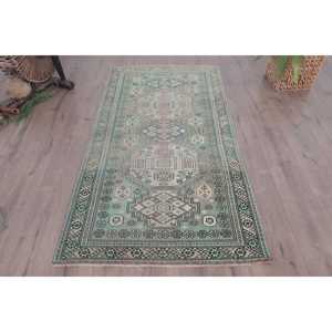 Tapis turc à accents traditionnels, 3,2x6,1 pieds, tapis vintage, tapis en laine verte - Product Image 1