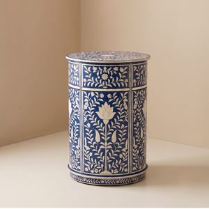 Handcrafted <b>Blue</b> Bone Inlay Round <b>Bedside</b> <b>Table</b> Luxury Nightstand for Bedroom Home Decor Wholesale Furniture - Product Image 5