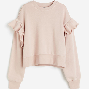 Coupe ample côtelé col rond 80% coton 20% polyester recyclé polaire côtelé poignets et ourlet pêche Schnaps femmes sweat - Product Image 5