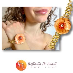 ItalianCraftmen Pulsera de ajuste de bisel de abalorios de melocotón hecha a mano Única de rodio para mujer de Italia - Product Image 2