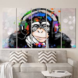 Impression sur toile en verre trempé Monkey Vibrant : Décoration animale élégante, lot de 5 toiles - Product Image 1