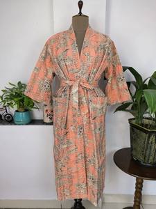 Kimono largo Kantha elegante para mujer bata estampada de algodón hecha a mano - Product Image 5