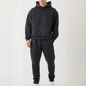 Survêtements à capuche Scooba noirs collés pour hommes, survêtements à poches kangourou, chauds et confortables, 2 pièces, hiver solide, respectueux de l'environnement - Product Image 1