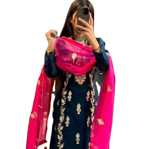 Traje de Novia, Vestido Tradicional Indio de Seda Georgette Bordada, Traje Salwar para Fiesta, Multicolor, Sin Costuras, Tallas Disponibles - Product Image 1
