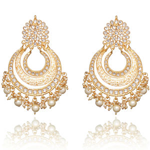 Ethnic Alloy Statement Chandelier Earrings Bead Embellishment Durable Metal Base Gold Plated Crystal Rhinestone Party Wear - Product Image 1