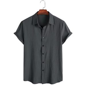 Camisa informal abotonada de manga corta con cuello cubano para hombre, color personalizado, elegante y cómoda para venta al por mayor - Product Image 5
