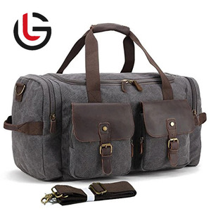 กระเป๋าเดินทางท่องเที่ยวกลางแจ้งผ้าแคนวาสทำจากผ้าฝ้ายเคลือบแวกซ์สวมใส่สบายสำหรับผู้ชายผู้หญิงตัดแต่งหนังแท้ทนทานต่อน้ำซักได้ - Product Image 3